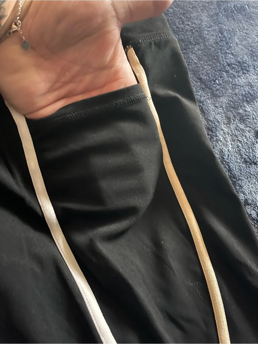 XXL Black Athletic Leggings with White and tan Side Stripe and side pockets